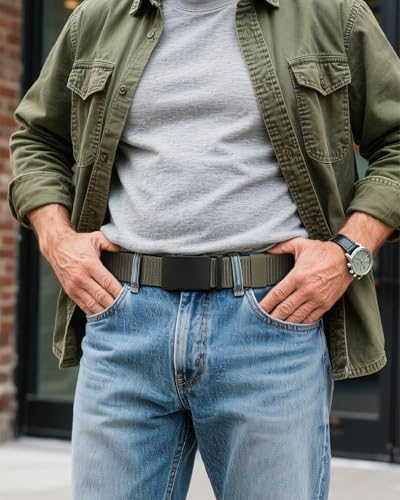 Image of CHAOREN 1.5 inch Nylon Ratchet Belts for Men - Adjustable Casual Work Belt with Slide Buckle - Trim to Fit