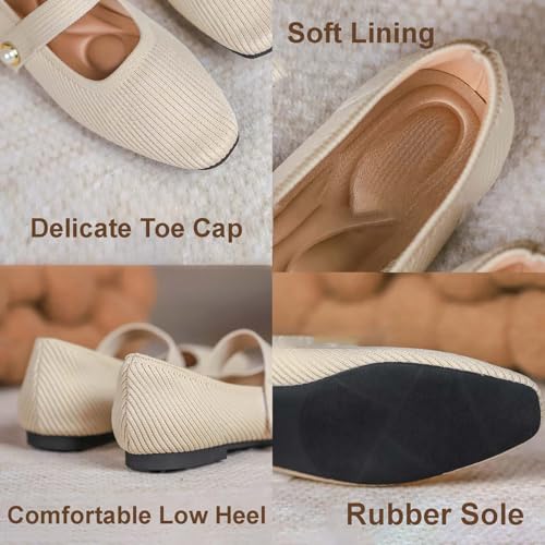 Knit Flats For Women Mary Jane Flats Square Toe Flats Casual Ballet Flats With Ankle Strap,Mary Jane Shoes Womens Comfortable For Dressy Office2