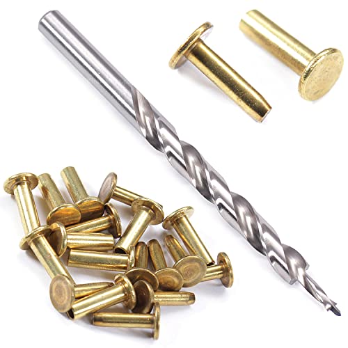 Cutlery Rivets (10 Pack) + [1] Step Drill for DIY Handles & Knife Handle Repair - USA Size (0.312 x 0.155 x 0.520 Inch) - (Brass) - 2-Piece Rivet Knife Handle Fasteners