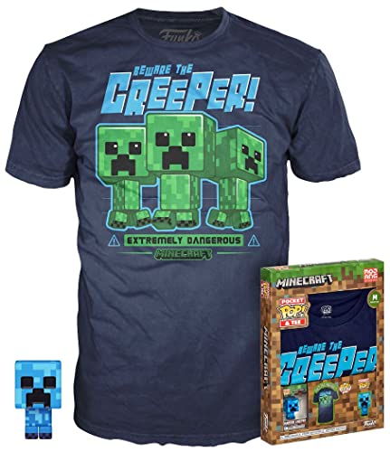 FUNKO POP- Pop & tee Minecraft Charged Creeper Funko + Camiseta Talla M Playsets, Multicolor (889698604758)