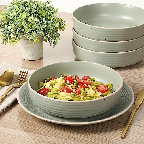 Image of Gibson Home Dinah Double Bowl Stoneware Embossed Speckled Dinnerware Set - Sage Green, Service for Four (16pcs)
