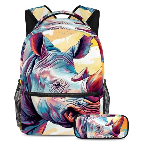 Sac à dos avec trousse Art Colors Rhino grand format pour l'école