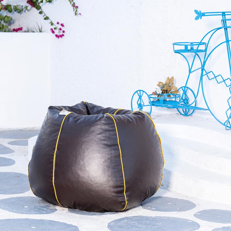 Image of King Comfort 3XL Faux Leather Pipping Bean Bag Cover with Foot Rest Without Beans with 1 Year Warranty | Lounge Chair Cover for Home, Office, Bedroom, Hall (Tear Drop Shape with Pipping) (Choclate)