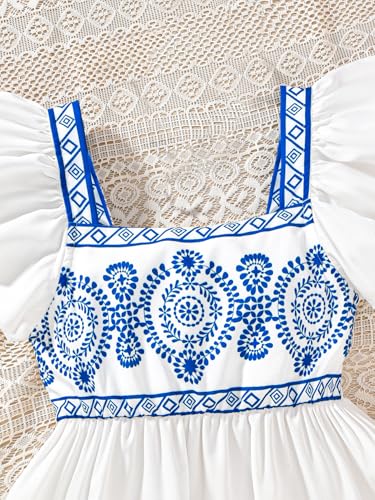 Floerns Girl's Boho Ruffle Sleeve Pelum Blouses Vacation Square Neck Tribal Flared Blouses3