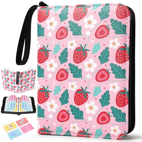 ZAIONE Trading Card Binder for Girls: Pink 4 Pocket Card Collection Binders with 440 Pockets & 55 Removable Sleeves - Cute Waterproof Holder with Zipper for Storage & Gift