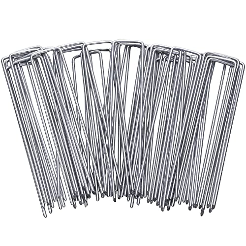 Garden Stakes 50 Pack 6 Inch Galvanized Landscape Staples, U-Shape Turf Staples Heavy Duty Galvanized Lawn Pins for Anchoring Weed Barrier Fabric, Ground Cover, Dog Fence, Tents Tarps