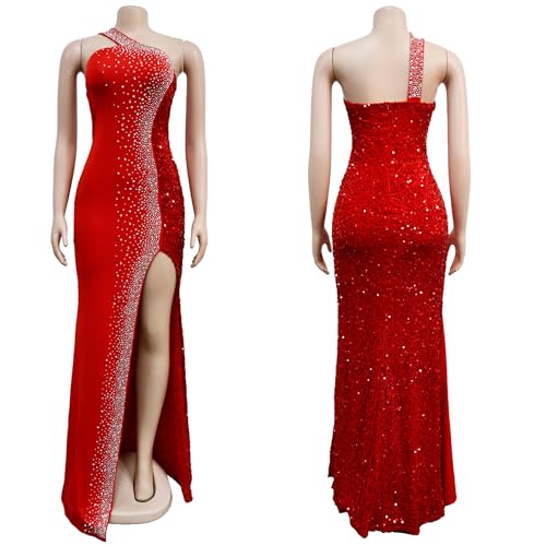 Image of PORRCEY Women's Sexy Rhinestone Lace Sheer Mesh Formal Evening Dress