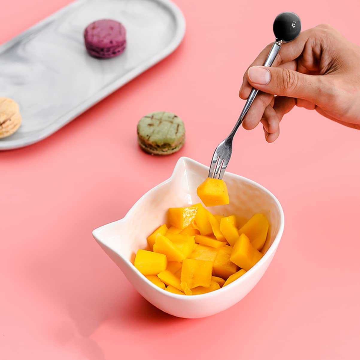 ABOOFAN 3 Set Mini Forchetta Per Torta Dessert Manico in Ceramica Acciaio Inossidabile Posate Creative Set Di Stoviglie Per La Casa 6 Pezzi * 3