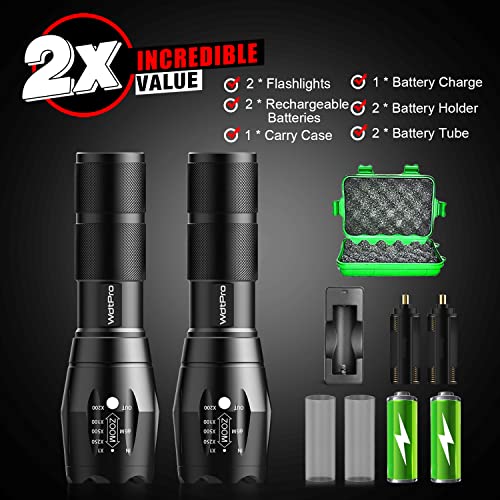 Rechargeable High Lumens Flashlights 2 Pack, Super Bright Led Tactical Flashlight With Charger & Battery - 5 Modes, Zoomable, Waterproof Handheld Flash Light For Camping, Emergency #TOP4