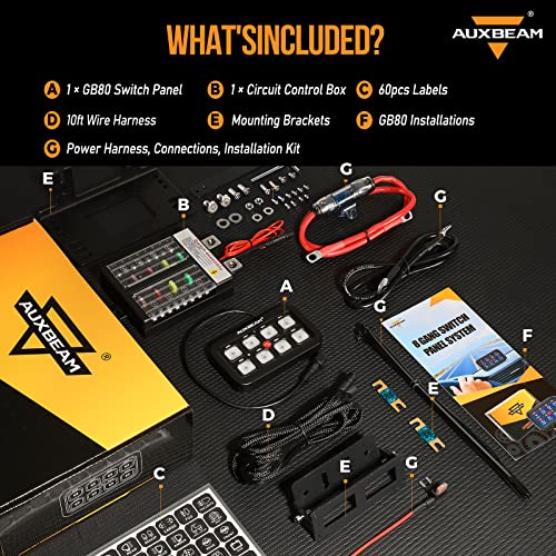 Auxbeam 8 Gang Switch Panel GB80, Universal Circuit Control Relay System Box with Automatic Dimmable On-Off LED Switch Pod Touch Switch Box for Car Pickup Truck Boat ATV UTV, Green 2 Year Warranty - Thumbnail 7