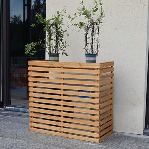 Heavy Duty Outdoor Air Conditioner Cover, Wooden Privacy Screen Fence, AC Rack Shield, Weatherproof Protection, Yellow, 105x45x95cm, Durable Outdoor Accessory