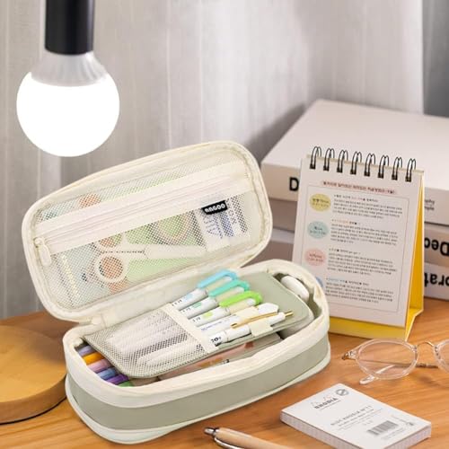 Image of Large Capacity Pencil Case Pouch, Cute Aesthetic Big Capacity Zipper Cases Pen Portable Office Stationery Makeup Bag, Desk Organizer for College Adults Women Men (Pista)