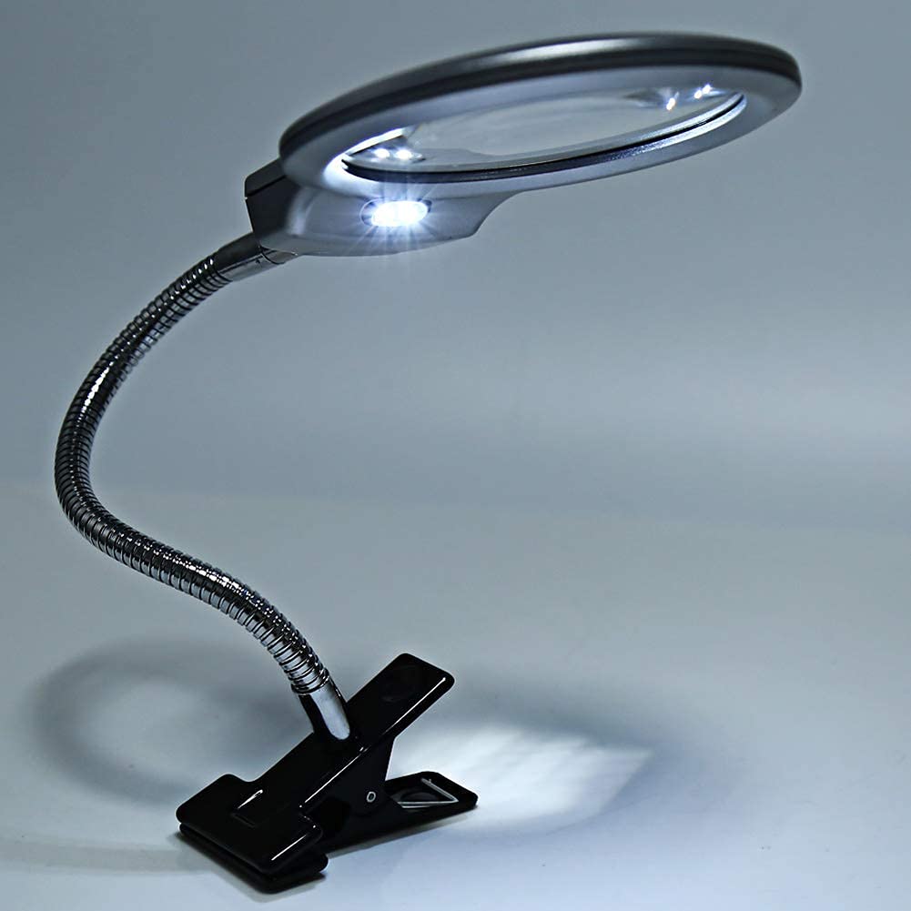 Lupa iluminada 2,5X 5X, Lupa con Clip con 2 Luces LED para degeneración Macular, Personas Mayores, Lupa de lámpara de Escritorio con Manguera Flexible