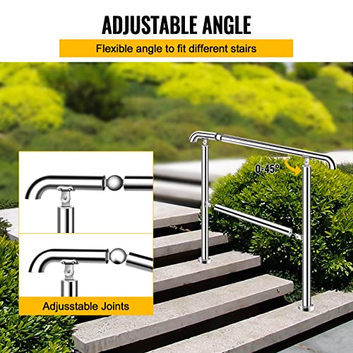 Migoda Transitional Handrail For Outdoor/Indoor Steps 304 Stainless Steel Adjustable Stair Step Railings 441Lbs Capacity With Complete Installation Kit #TOP3