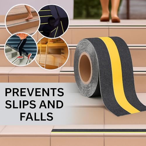 Image of Yorwe Anti Slip Stair Tape with Glow in the Dark Strip - Heavy Duty Waterproof Non Slip Traction Tape for Stairs, Steps, Outdoor & Indoor Safety (Black and Yellow, 10 Meter)
