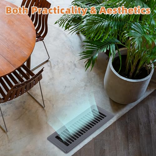 Image of Floor Register 4 x 12, 8 Pack - Gray Heavy-Duty Steel Vent Covers for Home Floor with Adjustable Airflow Control Lever, Easy Installation and Quiet Operation for HVAC Systems Floor Vent