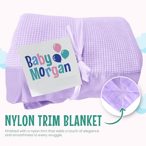 Image of Waffle Crib Baby Blanket - Soft Thermal Nylon-Trimmed Nursery Throw with Silky Texture, Cozy Waffle Design for Girls or Boys, Ideal for Gifting and Baby Showers (Lavender, 36x50 Inches)