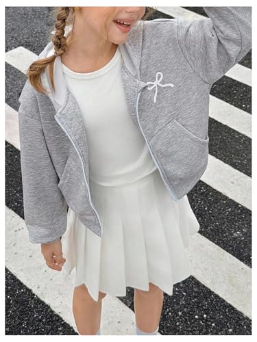 GORGLITTER Girl's Bow Zip Up Hoodie Cute Long Sleeve Sweatshirt Casual Jacket with Pockets4