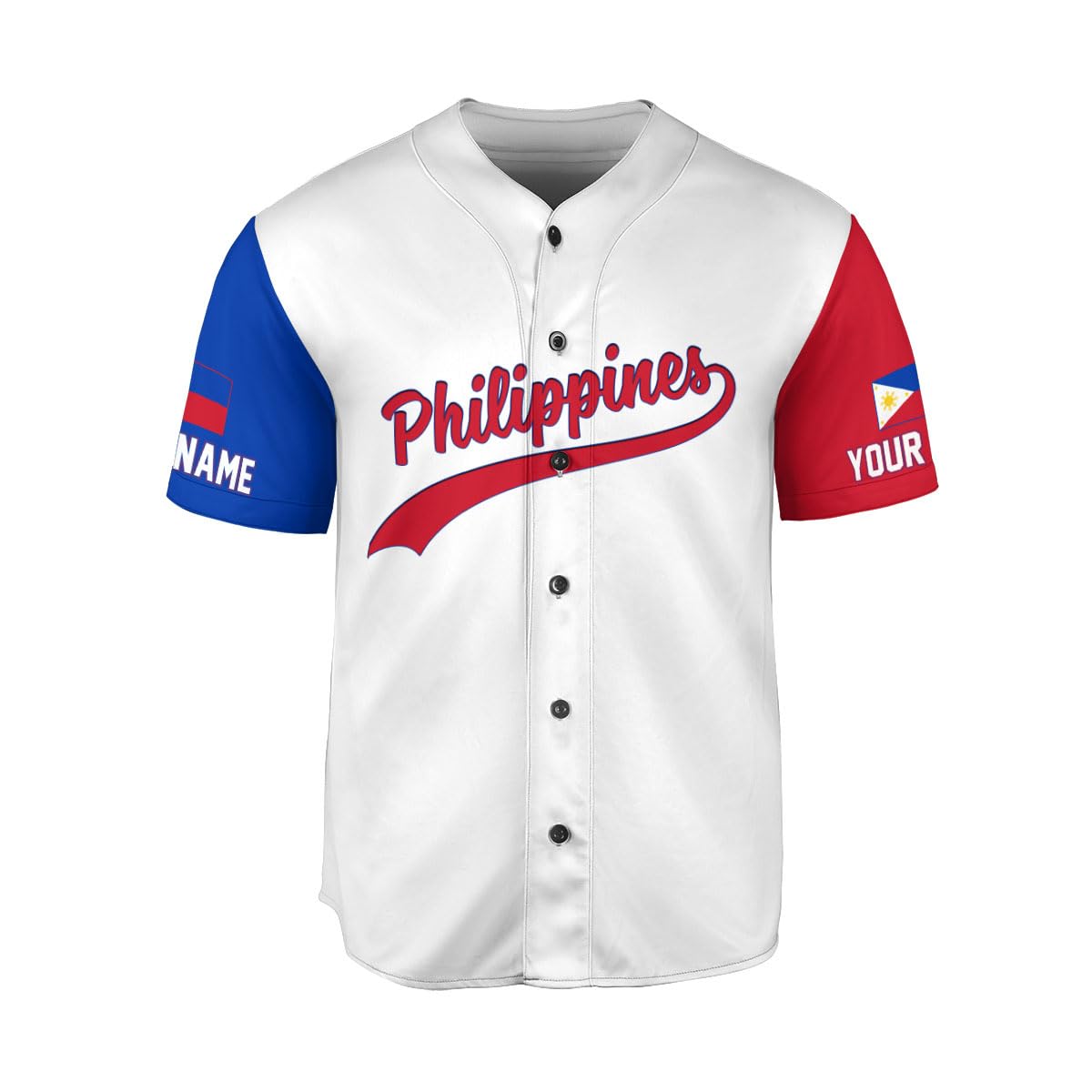 Personalized Philippines Baseball Jersey, Filipino Flag Baseball Shirt (Style 10)