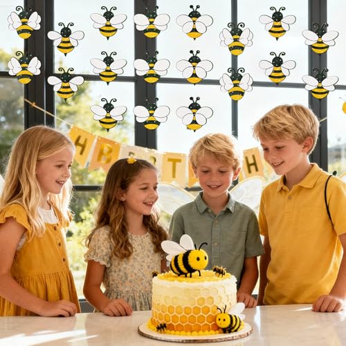 Image of Bee Shaped Paper Cutouts - 100Pcs Glitter Yellow Bee Paper Cutouts for Birthday Baby Shower Spring Holiday Eater Party Favor Supplies Spring Classroom Bulletin Board Home Wall Decoration