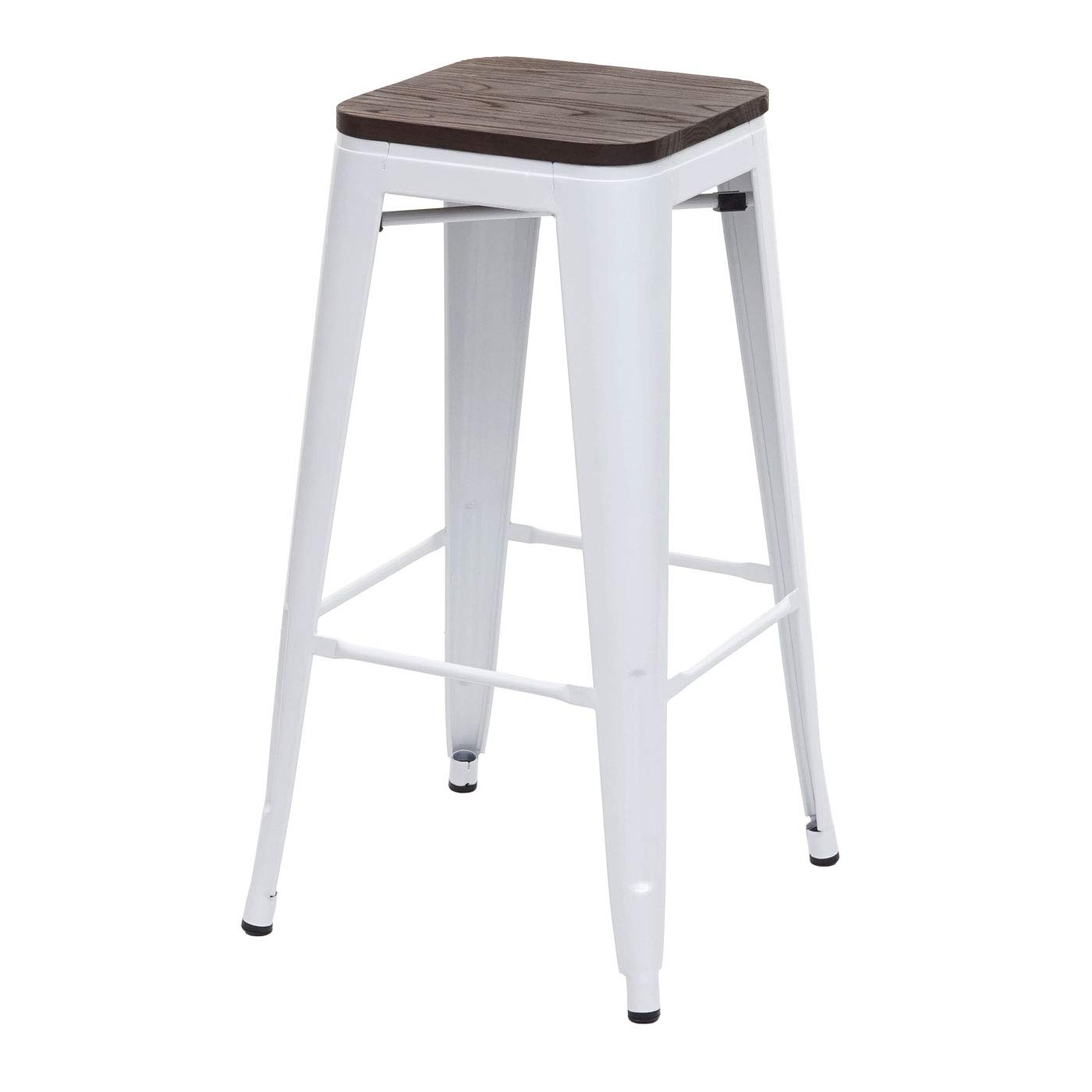 Mendler HWC-A73 - Taburete de bar (4 unidades, incluye asiento de madera, taburete, diseño industrial, apilable), color blanco