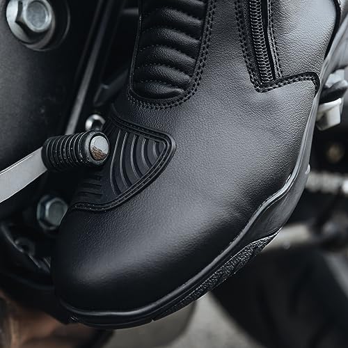 REBELHORN Rio Motorradstiefel Herren & Damen | PU Leder | Hipora Membran | Knöchelschutz | Zwei Lange Reißverschlüsse | Antibakterielle Einlegesohle | Reflektierende Elemente