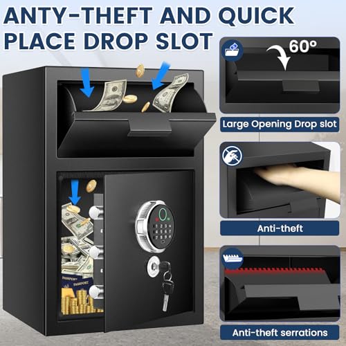 2.8 Cuft Biometric Drop Safe for Business, Anti-Theft Fingerprint Safe Box with Quick Place Drop Slot, Digital Keypad and Spare Key, Depository Safe for Home Office Retail Store Business Mail Church by Tepafac - Used condition - Image 4