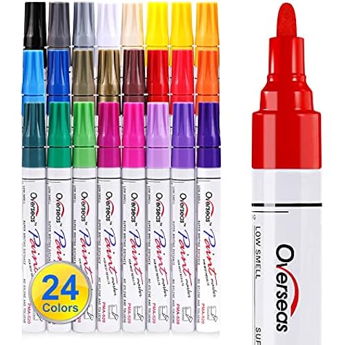 Overseas 24 Colors Paint Pens, Oil Based Permanent Paint Markers Medium Tip
