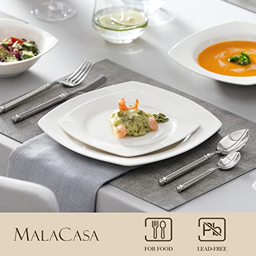 Malacasa Square Dinnerware Sets, 32 Piece Bone China Dinnerware Sets For 8, White Plates And Bowls Sets With Dinner Plate, Dessert Plate, Soup Plate And Bowl, Kitchen Dinnerware Dish Set, Series Rafa #TOP2