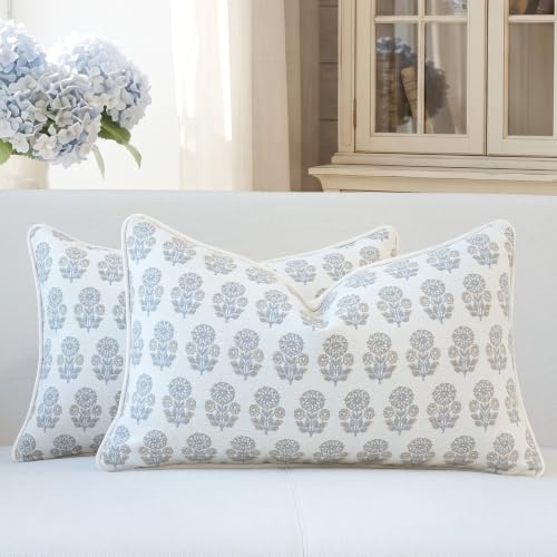 MATTINS Decorative Floral Vintage Throw Pillow Covers 12x20 Set of 2, Gray by MATTINS - Used condition - US$18.99
