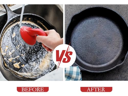 Image of Cast Iron Cleaner Scrubber with Handle -3mm Welded Chain Mail Cast Iron Scrubber Brush-Chainmail Sponge Scrub Cleaning Tool to Clean Skillets, Frying Pan, Wok,Dutch Oven