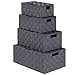 LEAVINSKY Woven Storage Basket, Woven Storage Box, Nylon Woven Box Basket with Lid, Grey Woven Basket Stackable Storage Basket, Woven Strap Organizer, 4 Pack Grey