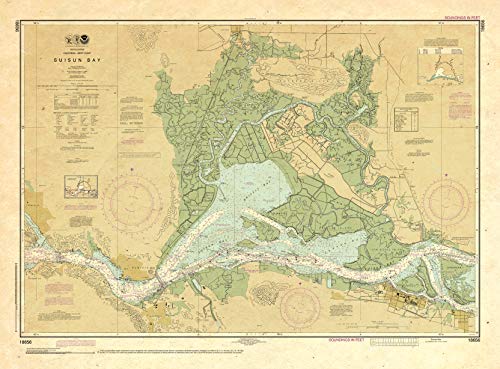 Paradise Cay Publications Antiqued NOAA Chart 18656: Suisun Bay