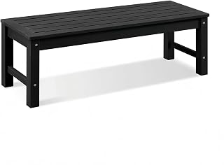 Psilvam Knight Bench, Two Person Outdoor Poly Lumber Patio Backless Bench, Weatherproof Garden Bench That Never Rot and Fade, Suit for Garden, Porch and Park (Black)