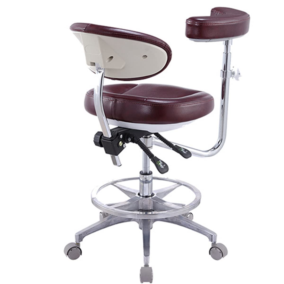 Poltrona odontoiatrica Deluxe in pelle con braccioli regolabili Sedia da medico Seggiovia girevole Sedia da assistente medico infermiera per ufficio di laboratorio di clinica ospedaliera