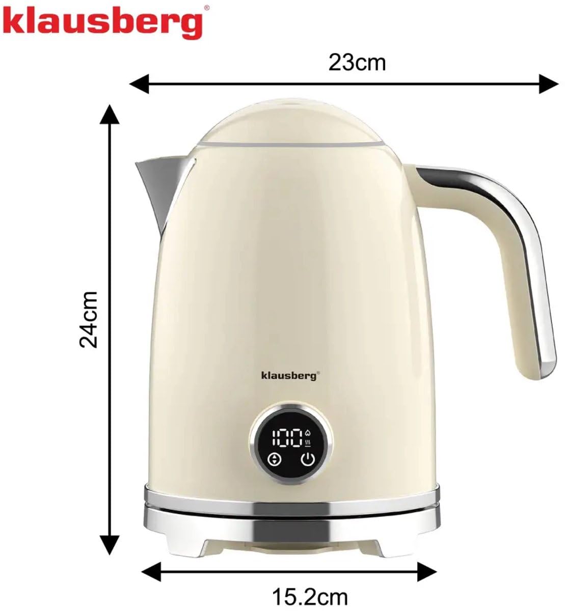Klausberg czajnik elektryczny z regulacją temperatury i funkcją utrzymywania ciepła, 1,7 l, beżowy, ze stali nierdzewnej (304), 220-240 V, 2200 W