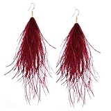 Women Long Dangle Earring Feather Elegant Thread Feather Jewelry for Gift Winter Party Bohemian (Bur