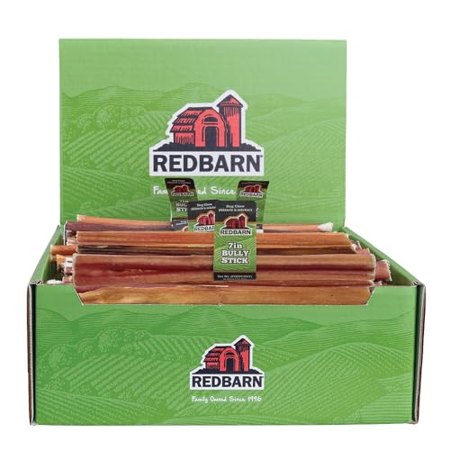 Redbarn Pet Products 7 Inch Bully Sticks - Case of 35 - Naturally Low Odor Long Lasting 100% Beef Chews for Medium Large Dogs & Puppies - Best Single Ingredient Treat Reward