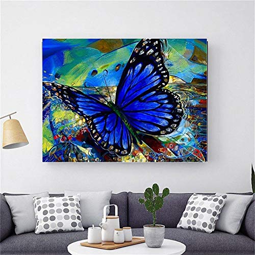 Peinture diamant papillon bleu 70x90cm avec strass carrés complets