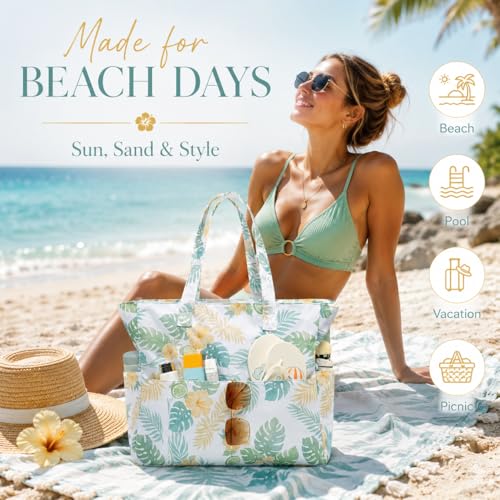 Image of LEDAOU Beach Bag Waterproof Sandproof Women Beach Tote Pool Bag with Zipper for Swim Gym Grocery Travel with Wet Pocket | Sandproof