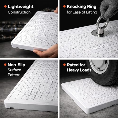 Image of LUXART 24x24 Inch Square FRP Manhole Cover | 5 Ton Capacity FRP Lightweight Chamber Lid | Weatherproof and Heat Resistant Cover for Water Tanks, Sumps, and Drainage Systems