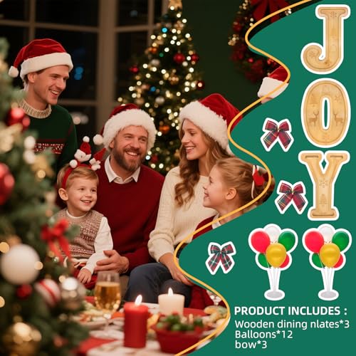 Image of 3PCS Bamboo Christmas Decorations Letters Charcuterie Board Box-(with 14 Balloons and Bow) Joy Charcuterie Letters Fillable Food Christmas Party Supplies Table Decoration Food Tray Platter