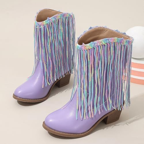 IWIHMIV Little Girls Cowboy Boots Mid Calf Riding Shoes Girls Western Boots Low Heel Outdoor Shoes Girls Dress Boots Girls' Boots2