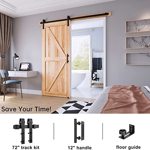 Easelife 6 Ft Sliding Barn Door Track And Handle Hardware Kit,Heavy Duty,Basic J Pulley,Slide Smoothly Quietly,Easy Install (6Ft Track Kit For 30"~36" Wide Single Door) #TOP1