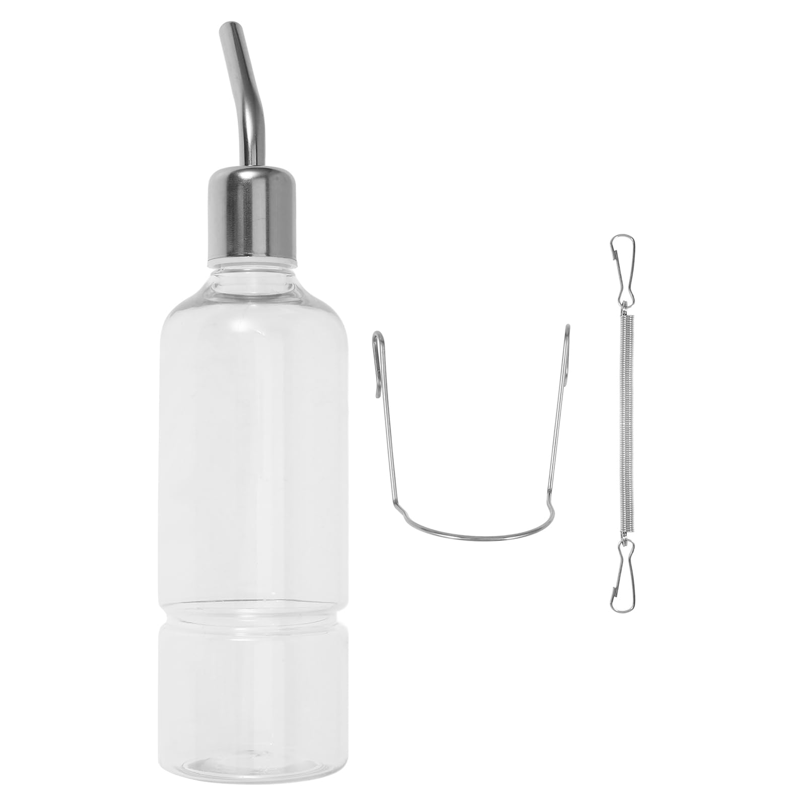 FOMIYES No-Drip Hanging Pet Water Dispenser - Automatic Feeding Bottle for Small Animals, Rabbits, Cats, Birds - 17oz Transparent Cage Water Feeder with Stainless Steel Nozzle