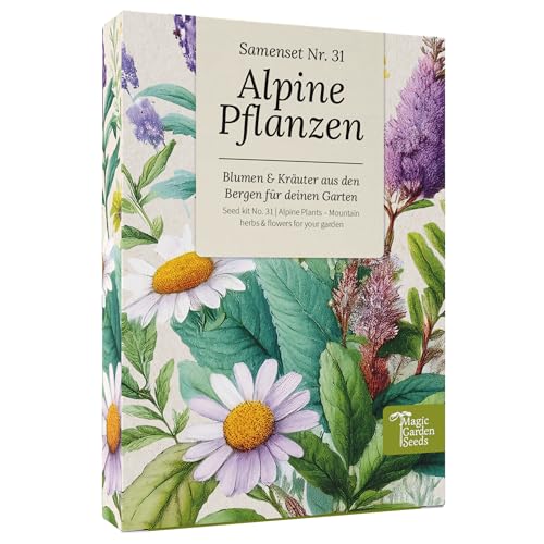 Magic Garden Seeds - Scatola per semi di piante alpino con 9 varietà – fiori selvatici ed erbe provenienti dalle montagne: genziana, stella alpina, arnica, quendel, trifoglio e altro ancora – robusto