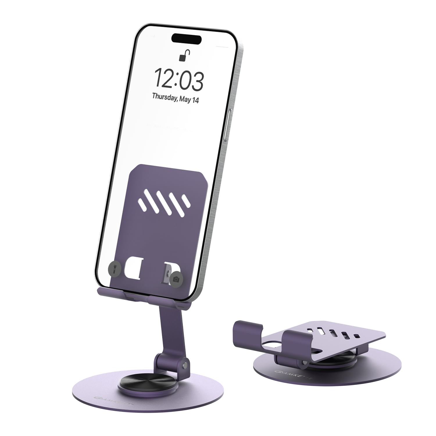 Amkette Ergo 360° Alloy Mobile Stand for Desk, Foldable Design with Stable Rotational Metallic Round Base, Multiple Height & Angle adjustments for Smartphones, Tablets & iPad (Purple)-image-28