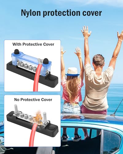 LENKRAD Power Distribution Bus Bar Block - 2 Stud & 5 Terminal, 100A, With Cover For Car Audio, Boat, Solar - View #10