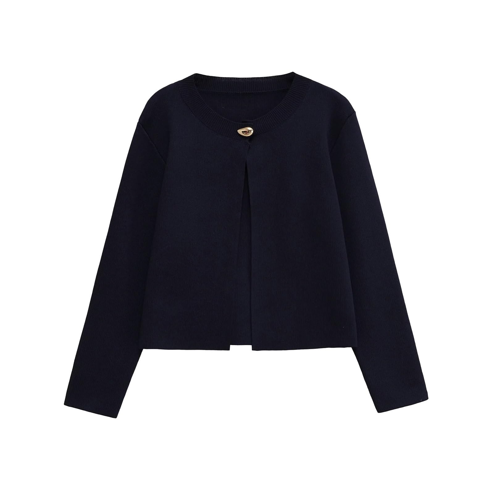 Cárdigan de Punto de Manga Larga con Cuello Redondo y un Solo botón for Uso Diario de principios de otoño, Chaqueta, suéter versátil(L)
