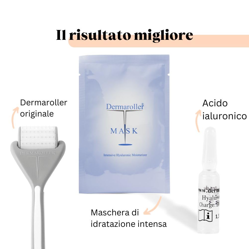 Dermaroller - Maschera viso all'acido ialuronico contro la pelle secca - Skincare Idrata, riduce le rughe, favorisce la formazione di collagene - 1 x 5 pezzi) (confezione da 5)